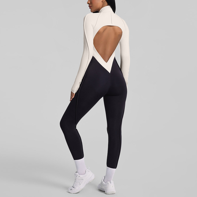 Yoga Fitness Girl - Sandalen-Yoga-Jumpsuit mit Rückenausschnitt, figurbetonte Fitnesskleidung, High-Intensity-Trainingsanzug