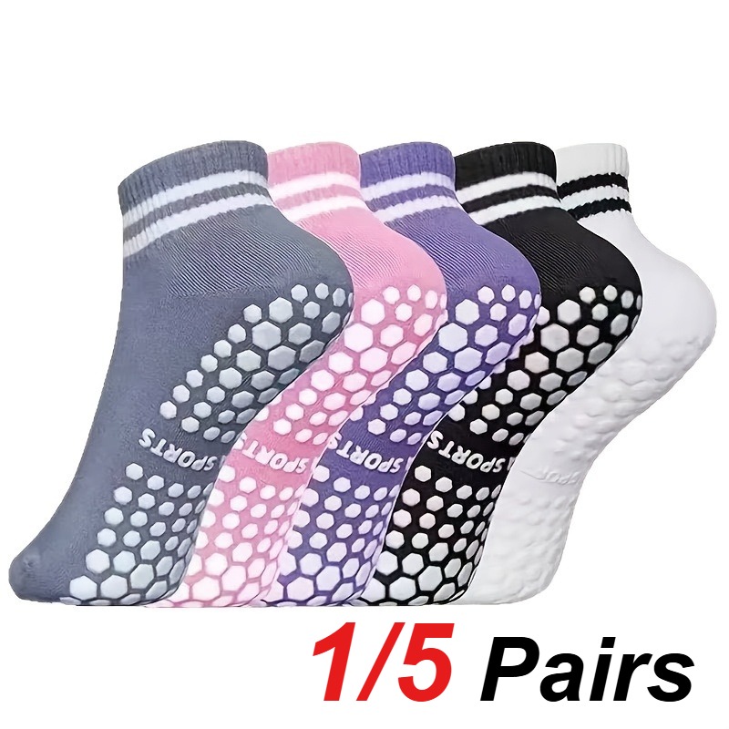 Fitness Yoga & Kickfit - 1/5 Paar Damen-Silikon-Anti-Rutsch-Socken für Pilates, Yoga,