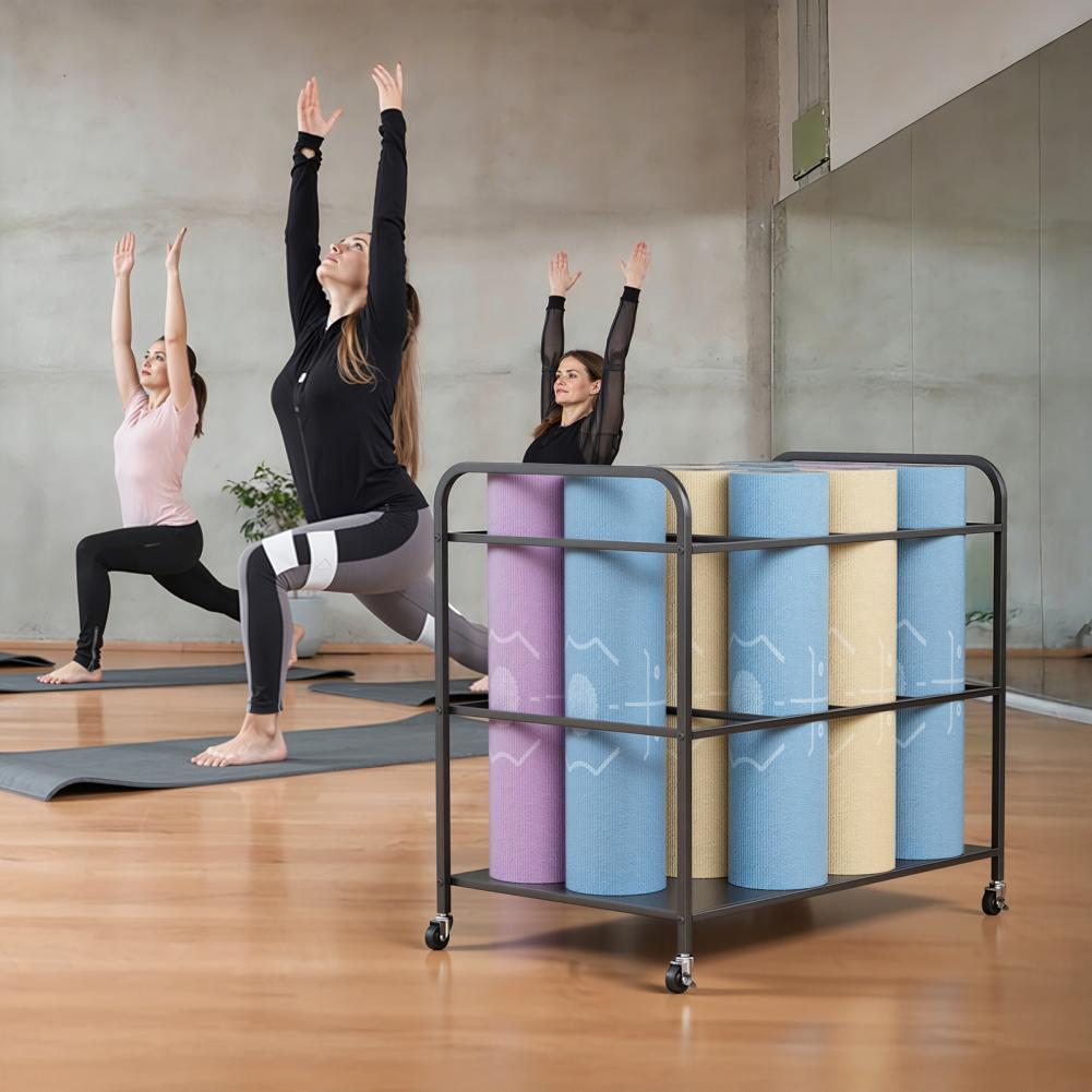 Yoga Fitness Rooms - Yoga-Matten-Aufbewahrungsregal mit Rollen, Heimfitness-Ausrüstungs-Aufbewahrungswagen, Übungs- und