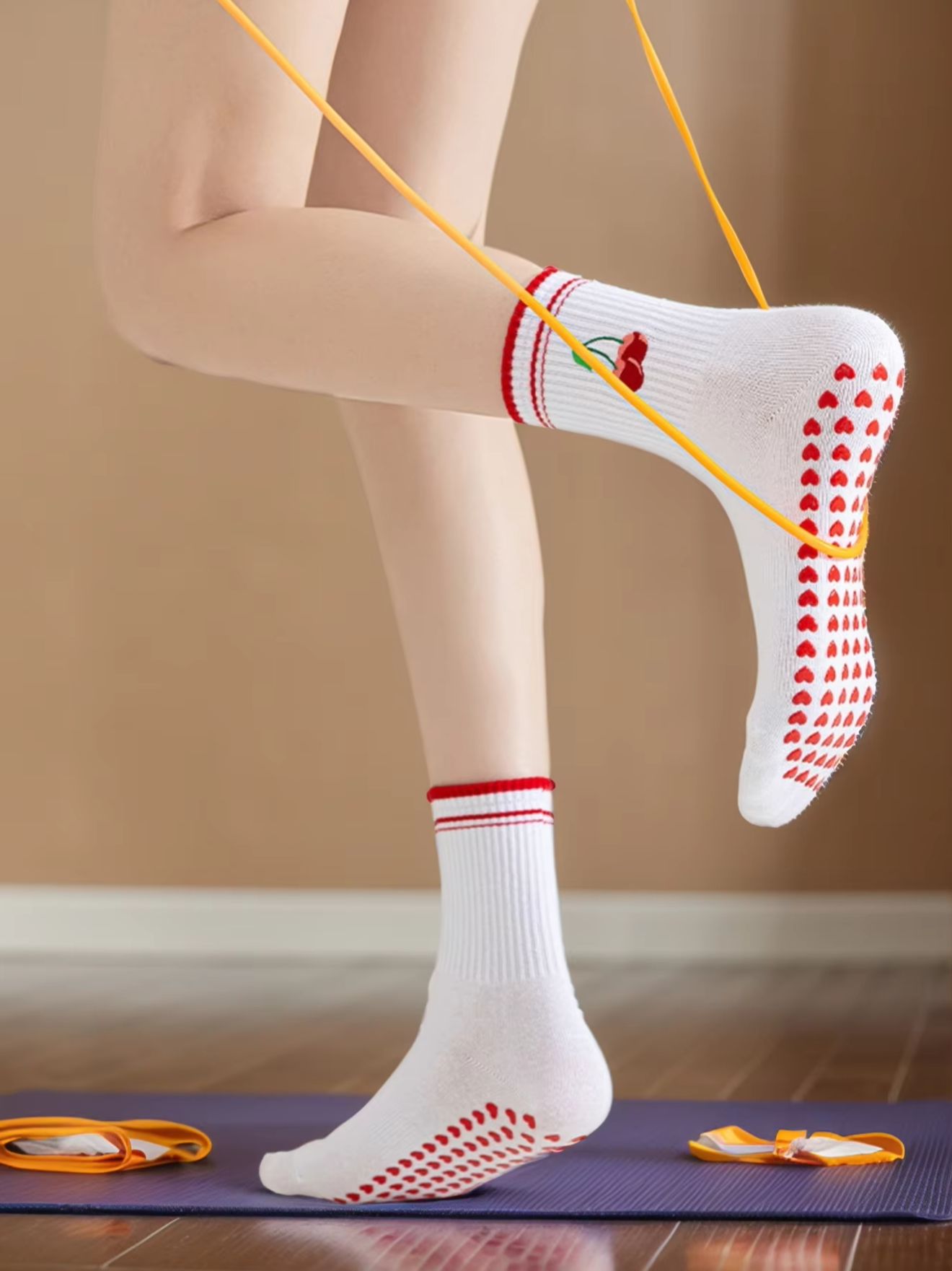 Fitness Yoga & Kickfit - 1 Paar grenzübergreifende professionelle Yoga-Socken, Baumwoll-Riemchen-Silikon-Anti-Rutsch-Pilates-Fitness-Tanz-Bodensocken
