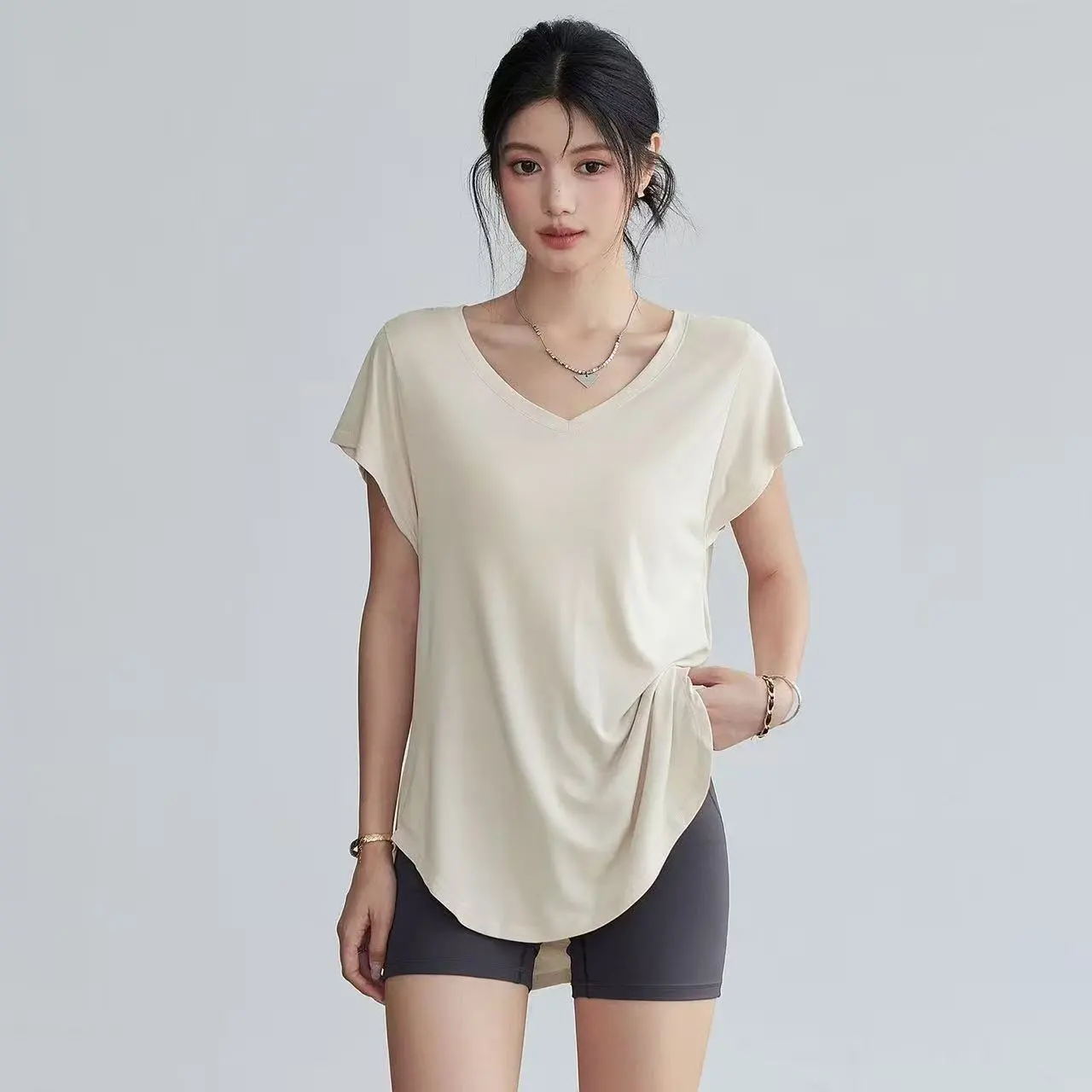 Yoga Fitness Exercises - Damen Slim-Fit Rundhals Yoga T-Shirt Kurzarm